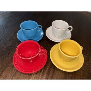 4-FIESTAWARE Coffee Cup & Saucer Sets-Multi Color Homer Laughlin 7oz.-No Chips!